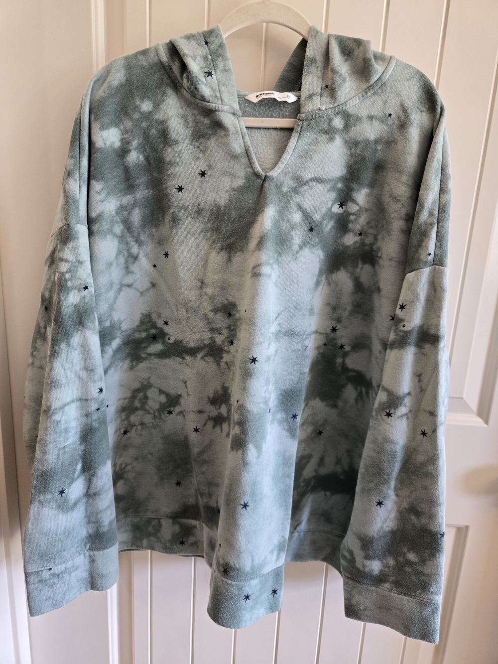 Womens Plus Sonoma Sage Green Tie-Dye Star Hoodie Size 4x
